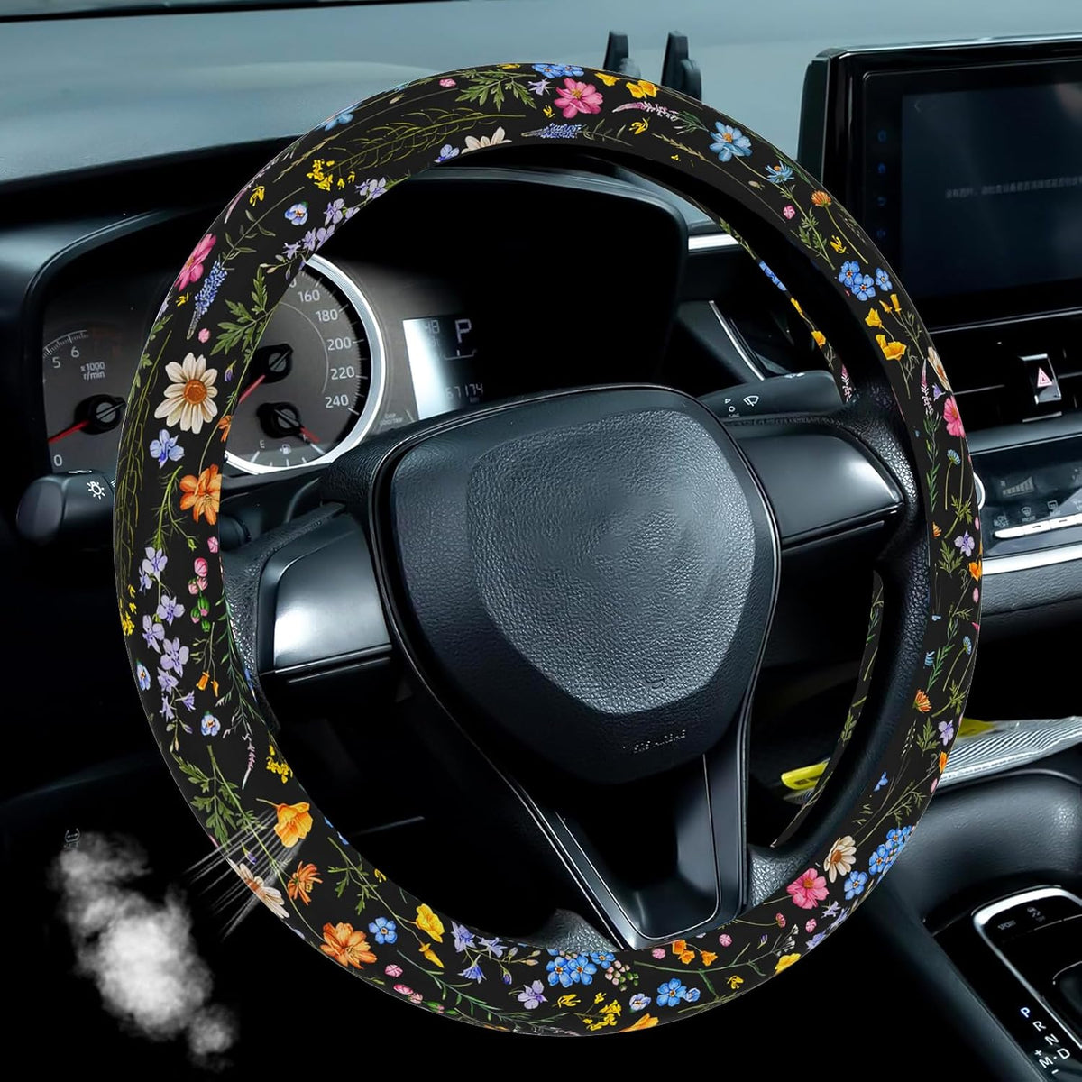 Wildflower Car Steering Wheel Cover, Cute Steering Wheel Cover Protector