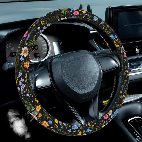 Wildflower Car Steering Wheel Cover, Cute Steering Wheel Cover Protector