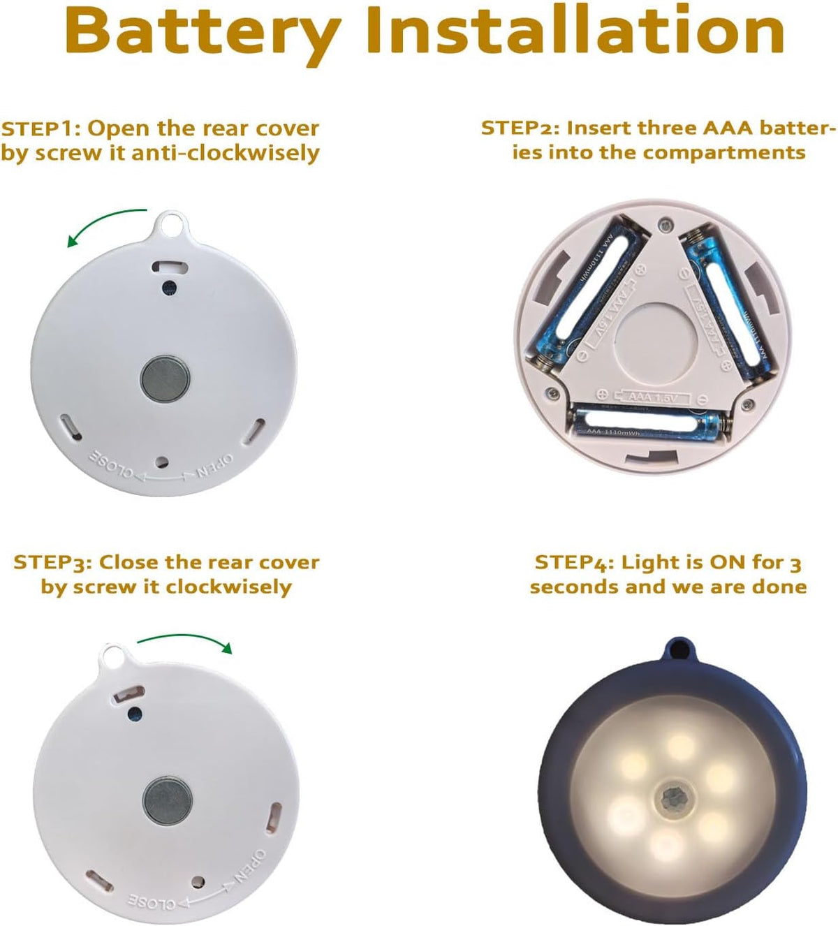 Motion Sensor Night Light, Battery Operated, White