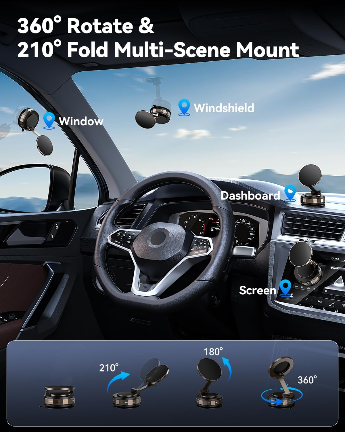 Car Phone Holder,Vacuum Magnetic 360°Adjustable Magsafe Car Mount