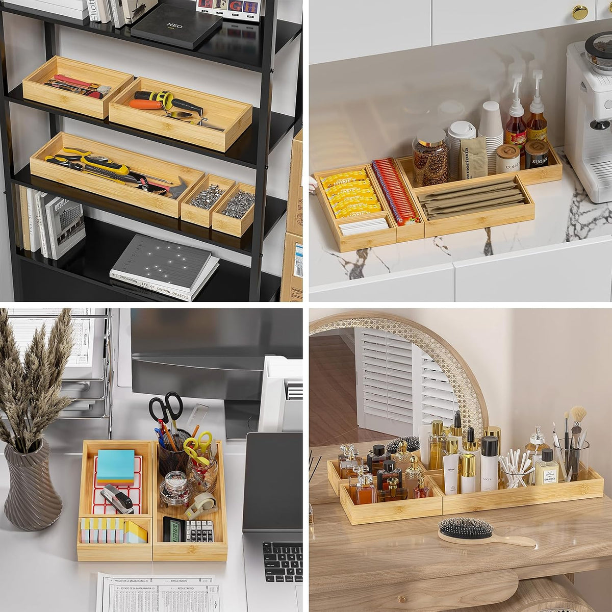 Bamboo Kitchen Drawer Organizer, 2 Pack, 12" X 3" X 2"