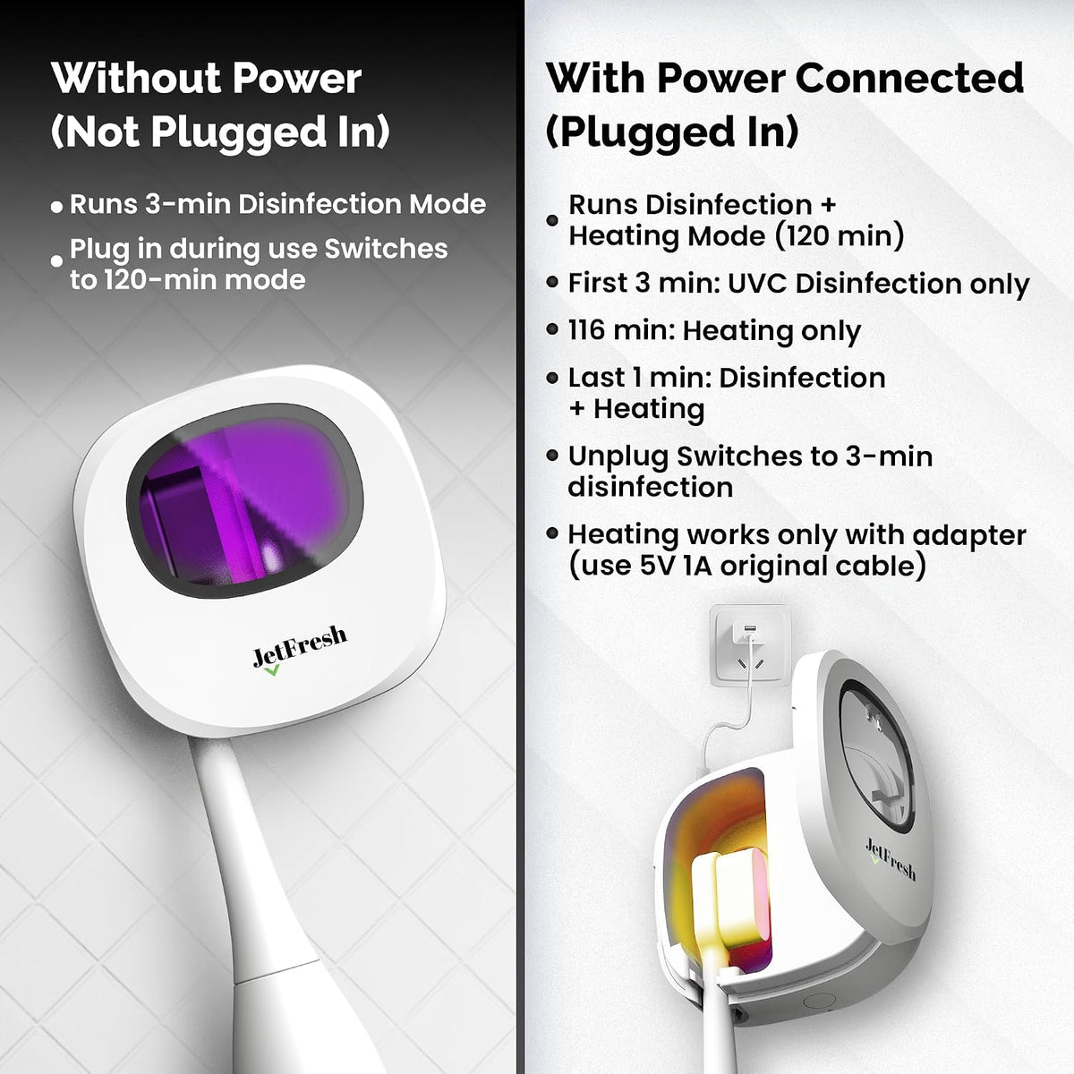Portable UV Toothbrush Sanitizer Holder & Cleaner with UV Light & Magnetic Mounting - Rechargeable Toothbrush Sanitizer for Travel Cover, Wall Mounted UV Tooth Brush Sanitizer Holder Fits Most Brushes