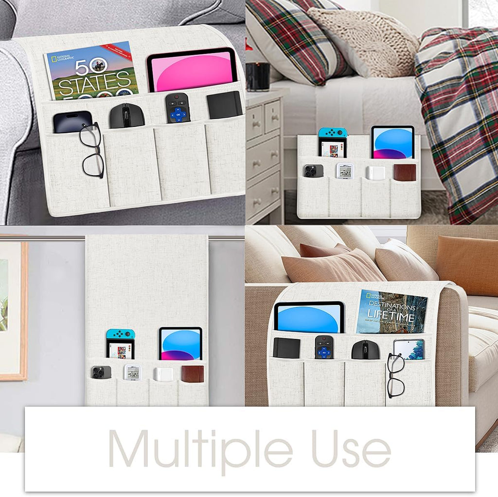 Remote Control Holder Armchair Caddy Armrest Organizer Beige White