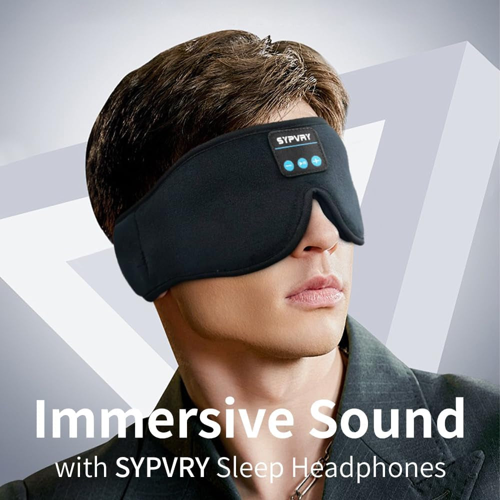 Bluetooth Sleep Mask Wireless Headphones 3D Bluetooth Eye Mask for Side Sleepers  Blackout Eye Mask with Headphones Speaker for Airplane,Travel, Black