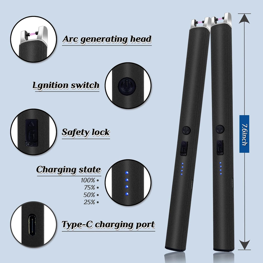 2 PCS Candle Lighter,Windproof Flameless Rechargeable Electric Lighter