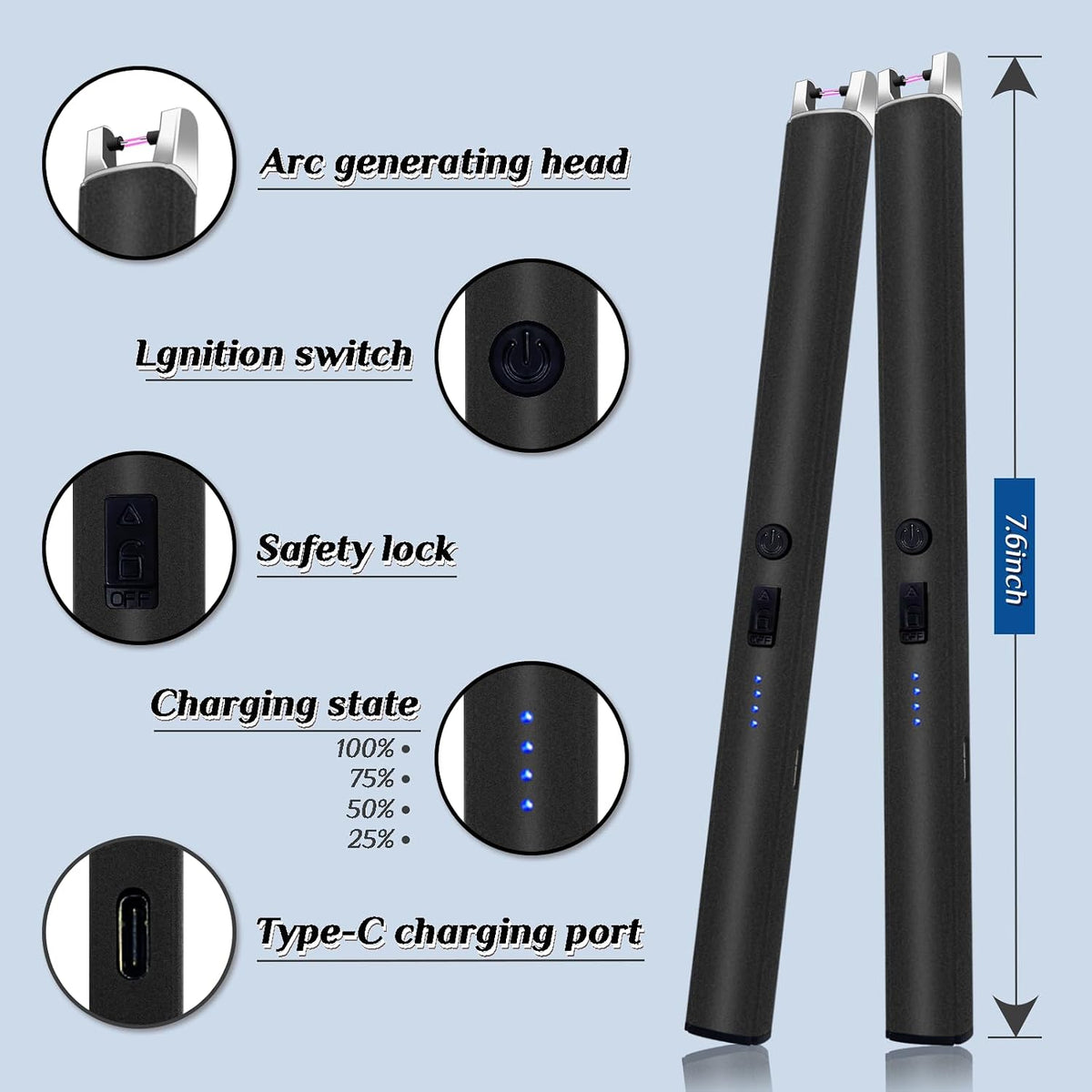 2 PCS Candle Lighter,Windproof Flameless Rechargeable Electric Lighter