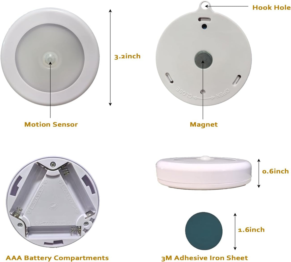 Motion Sensor Night Light, Battery Operated, White