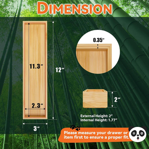 Bamboo Kitchen Drawer Organizer, 2 Pack, 12" X 3" X 2"