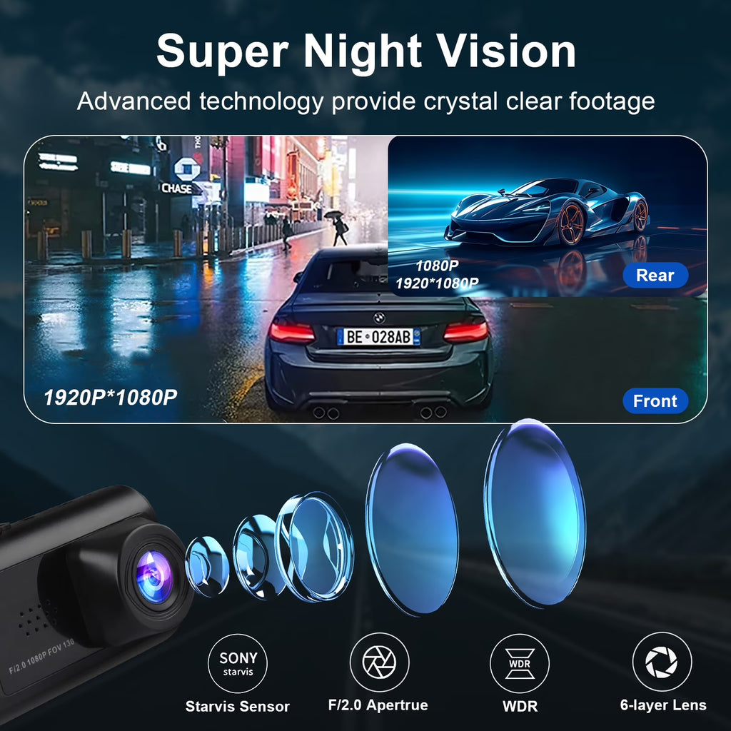 Dash Cam Front and Rear,Full HD 1920P/1080P Dash Cam Wifi App 3 Channel Dash Cam Front and Rear inside 170°Wide Angle Loop Recording Dash Camera for Cars with Night Vision