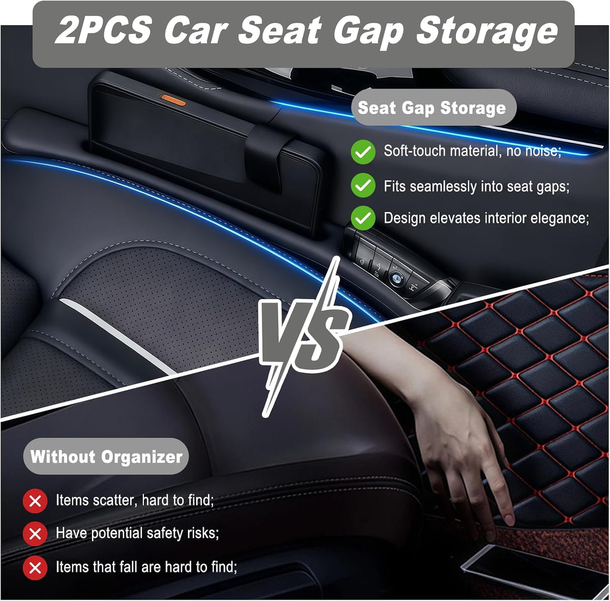 Car Seat Gap Filler, 2 PCS Car Seat Gap Filler Organizer with Storage Slot
