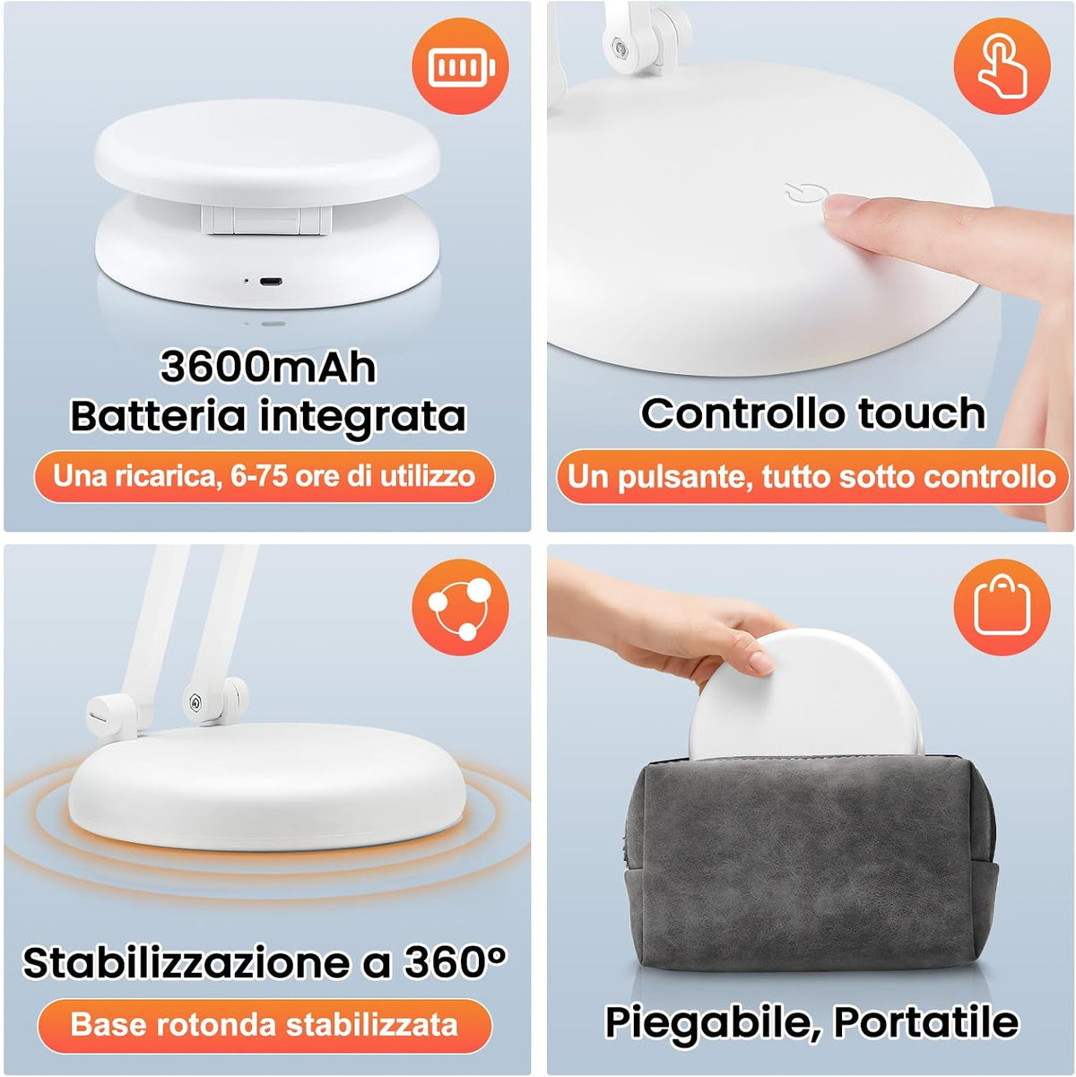 Battery Battery Operated Cordless Rechargeable Lamp - 3600Mah 10 Brightness Wireless LED Desk Table Lamp, Small Mini Portable Battery Powered Light for Home Office, Reading, Nail Light