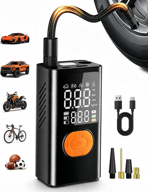 Tire Inflator Portable Air Compressor for Car Tires, 150 PSI Cordless Portable Air Compressor with Digital Pressure Gauge, Auto Shut-Off, LED Emergency Light for Roadside Emergencies