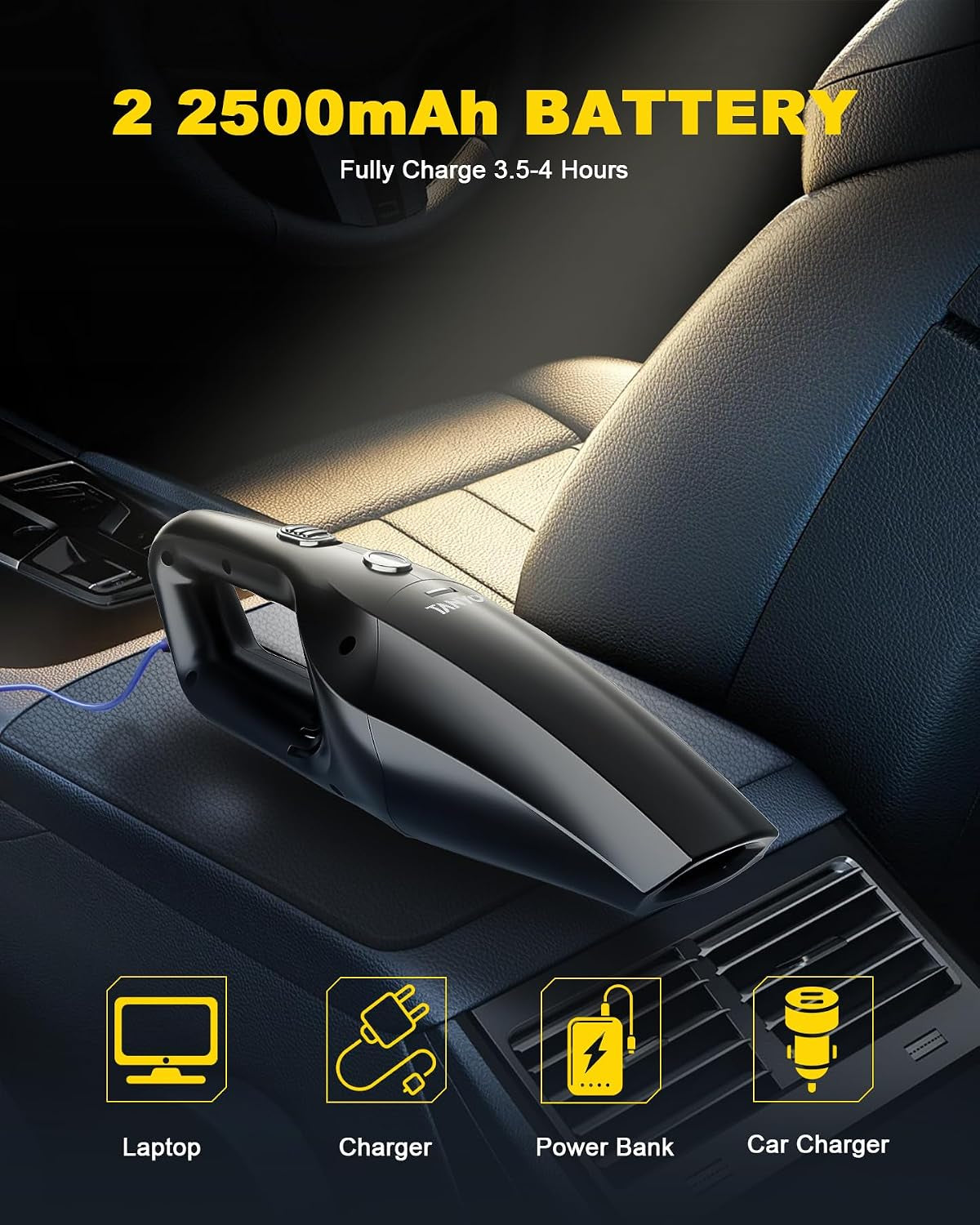 Handheld Car Vacuum Cordless, 8000PA High Power, for Car Home Office