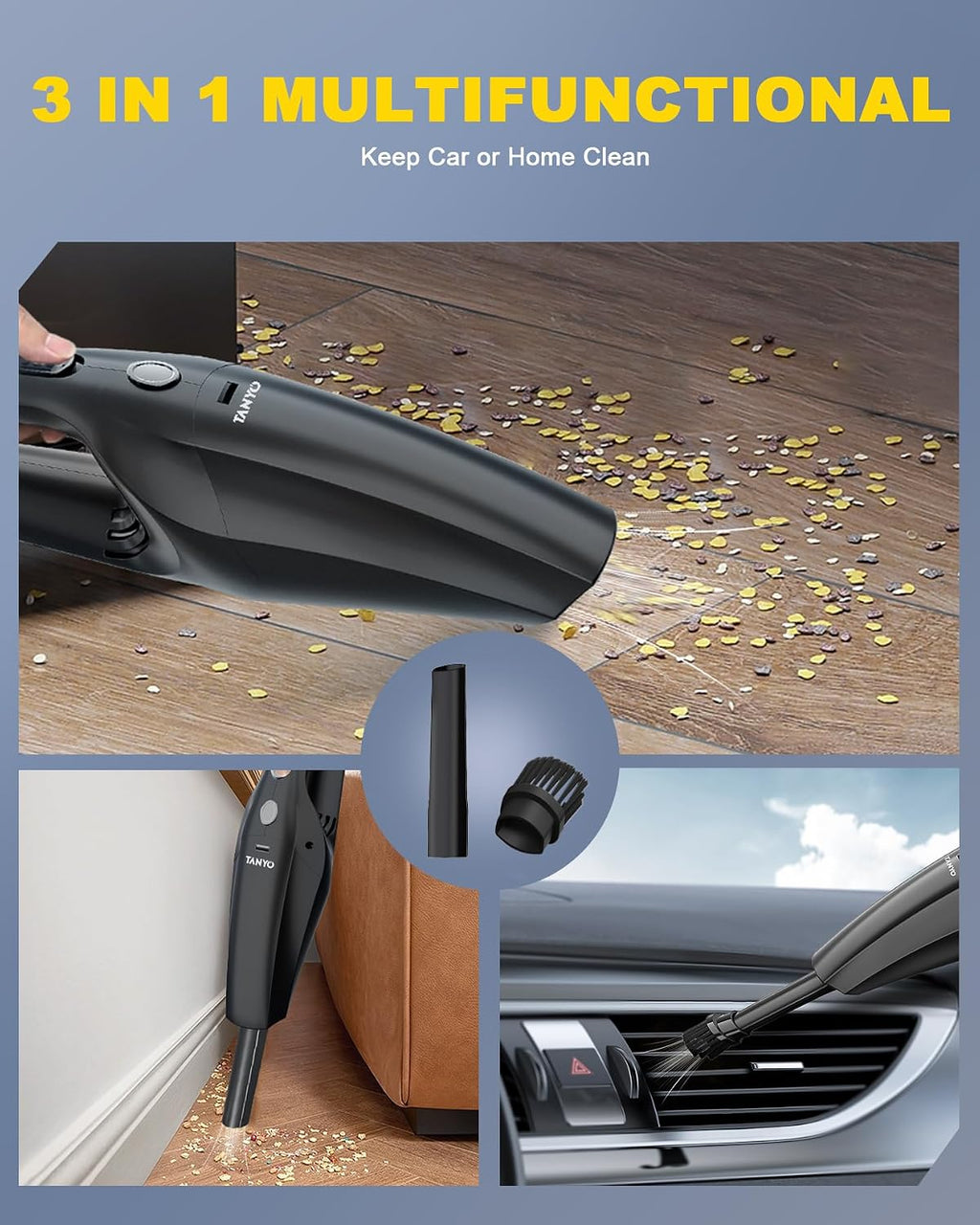 Handheld Car Vacuum Cordless, 8000PA High Power, for Car Home Office