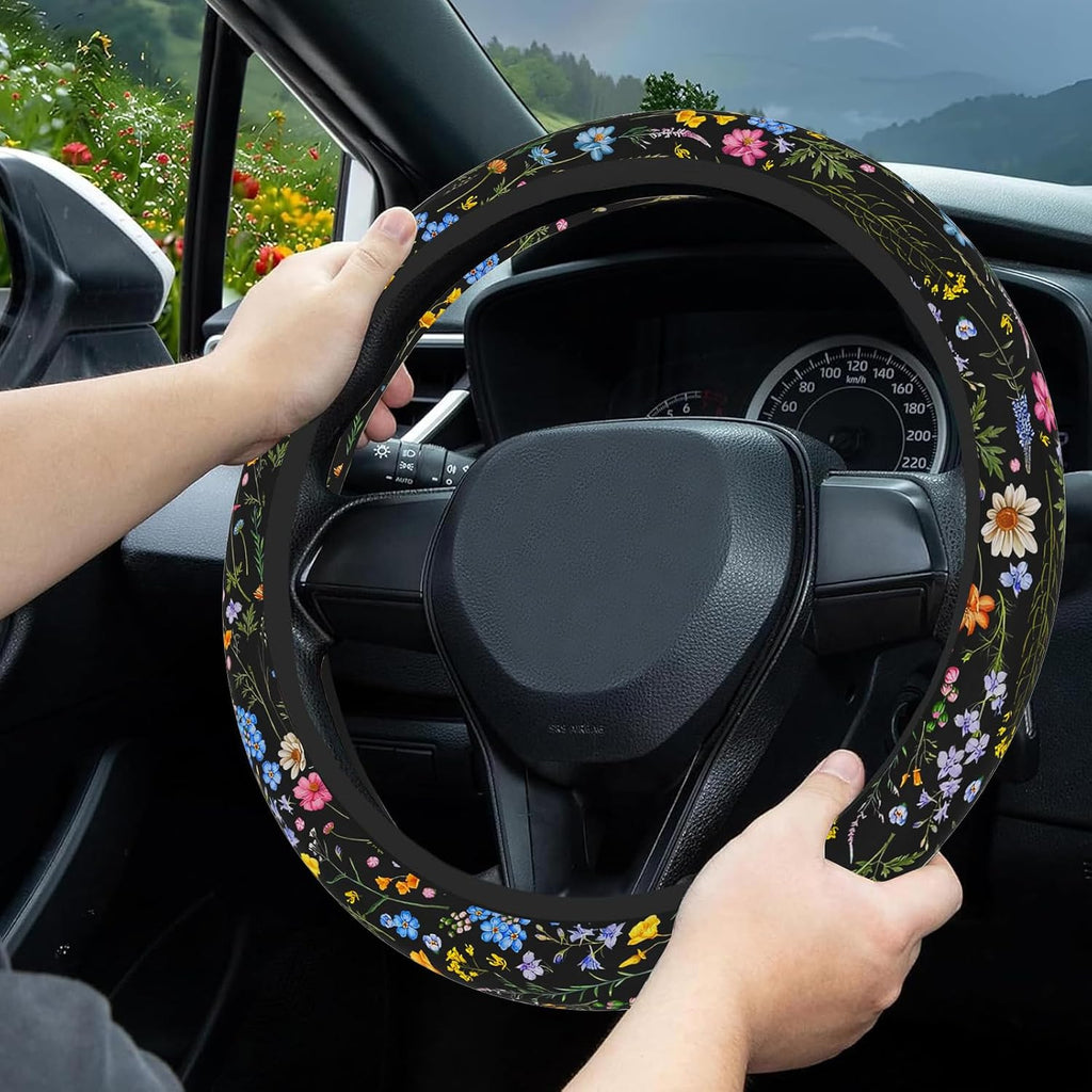 Wildflower Car Steering Wheel Cover, Cute Steering Wheel Cover Protector