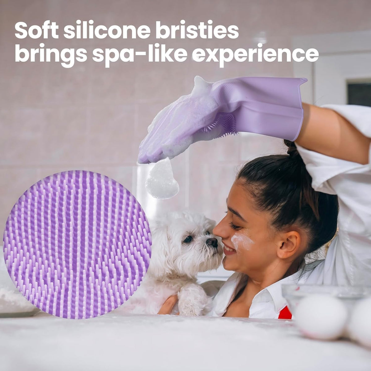Silicone Pet Grooming Gloves Dog Washing Gloves for Bathing, 1 Pair Purple