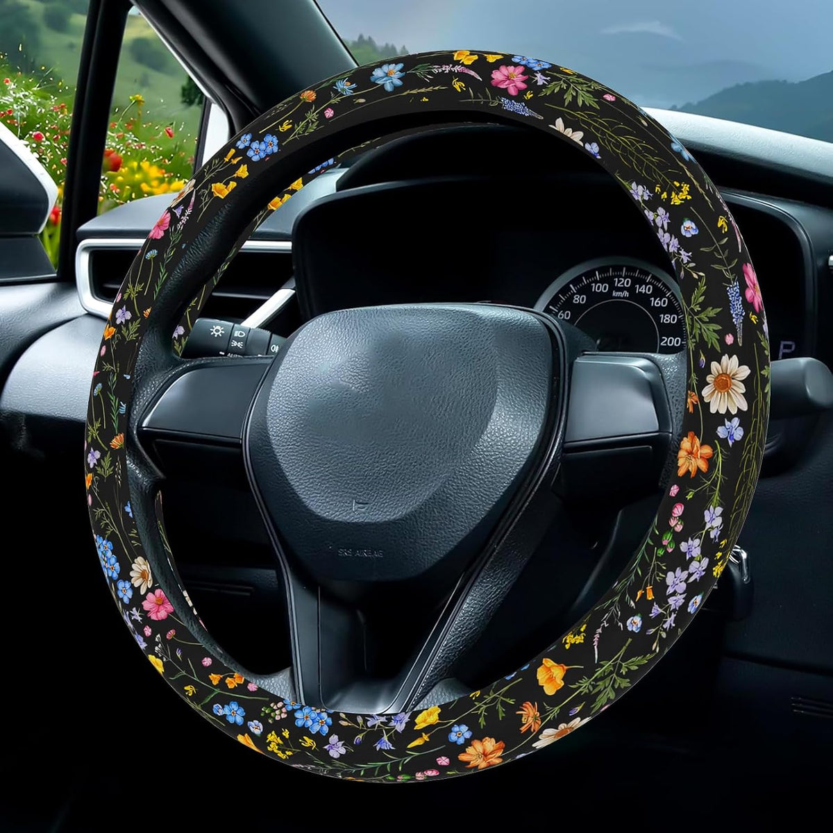 Wildflower Car Steering Wheel Cover, Cute Steering Wheel Cover Protector