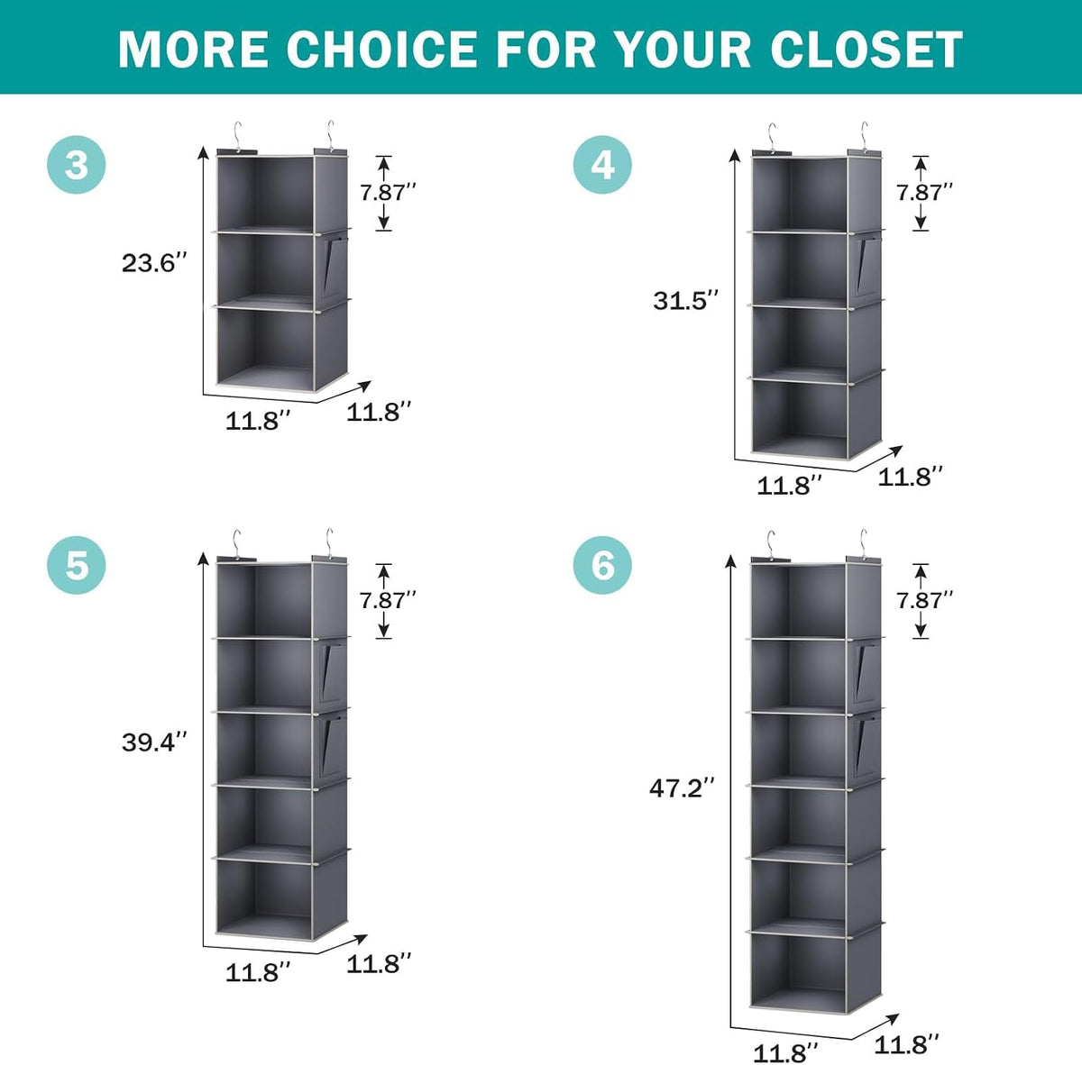 Hanging Closet Organizer and Storage for Clothes, 5-Shelf, Grey