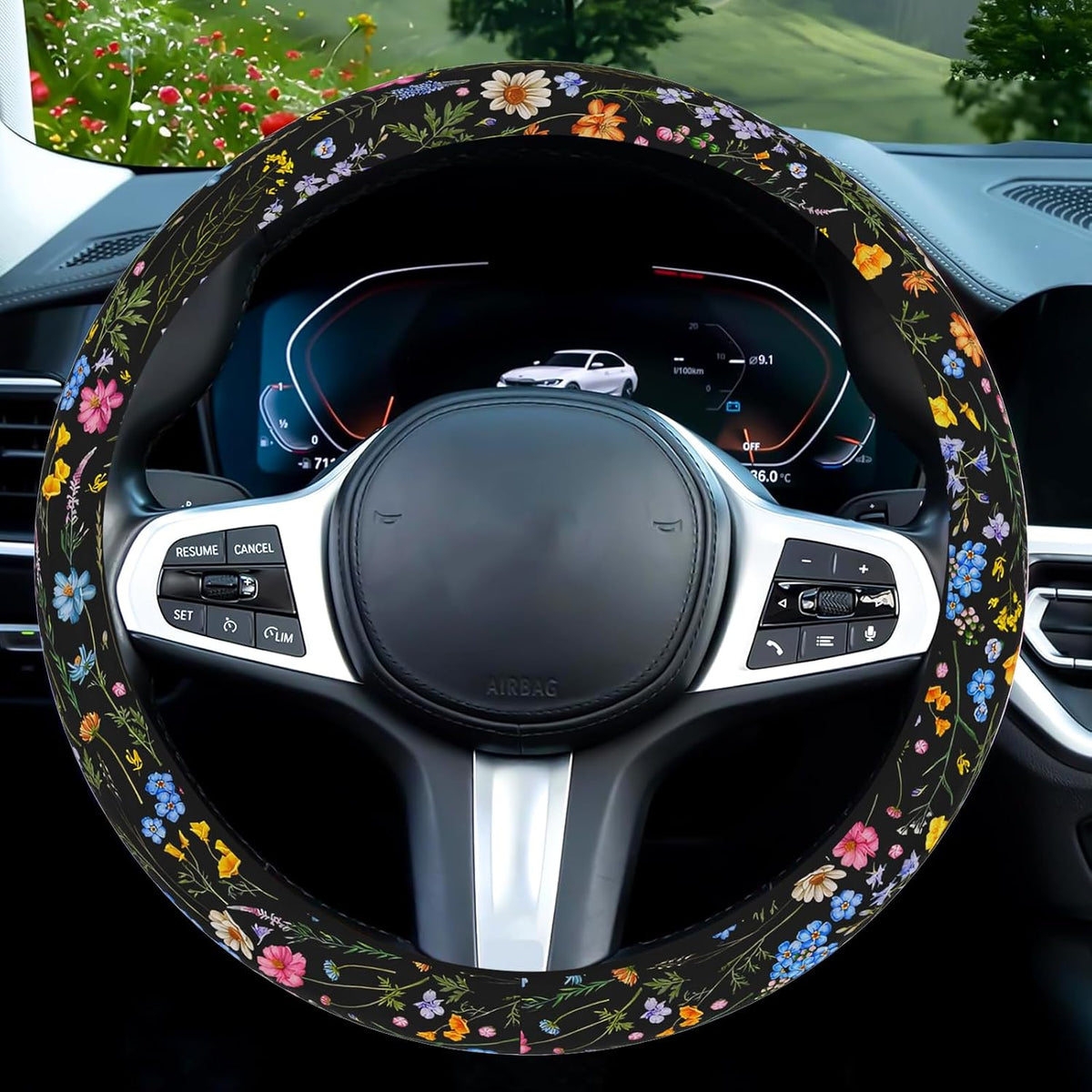 Wildflower Car Steering Wheel Cover, Cute Steering Wheel Cover Protector