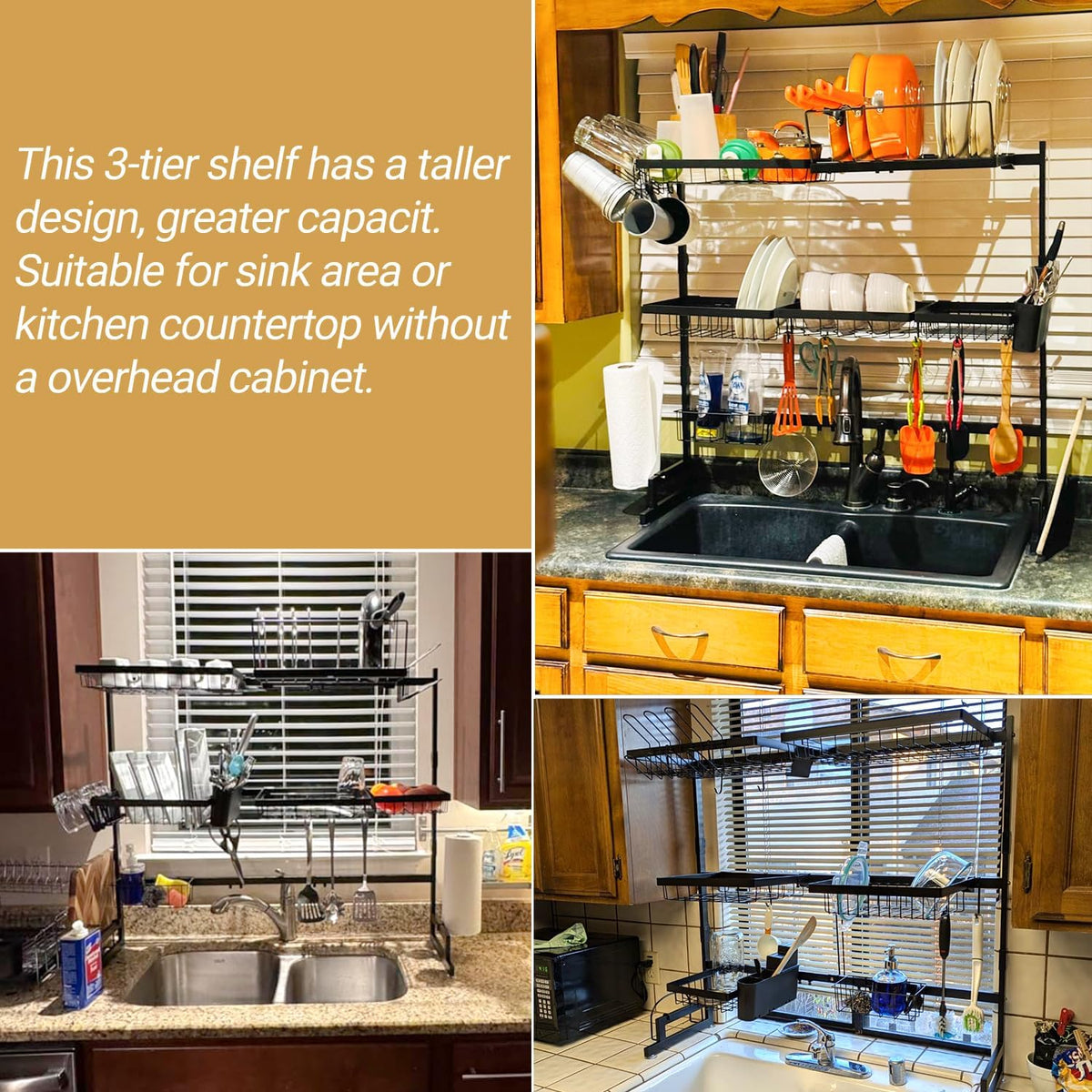 over Sink Dish Drying Rack (Expandable Height/Length) Snap-On Design Large Dish Drainer Storage Counter Organizer 32-40L X 12W X 34-38H (Inches)