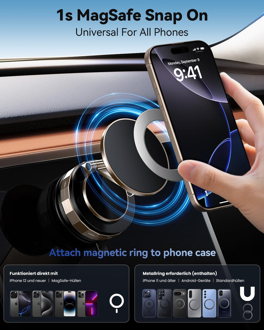 Car Phone Holder,Vacuum Magnetic 360°Adjustable Magsafe Car Mount