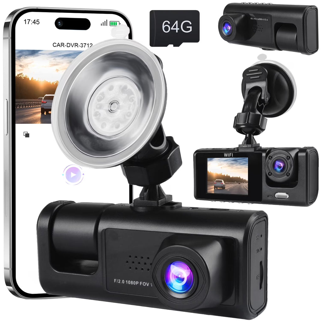 Dash Cam Front and Rear,Full HD 1920P/1080P Dash Cam Wifi App 3 Channel Dash Cam Front and Rear inside 170°Wide Angle Loop Recording Dash Camera for Cars with Night Vision